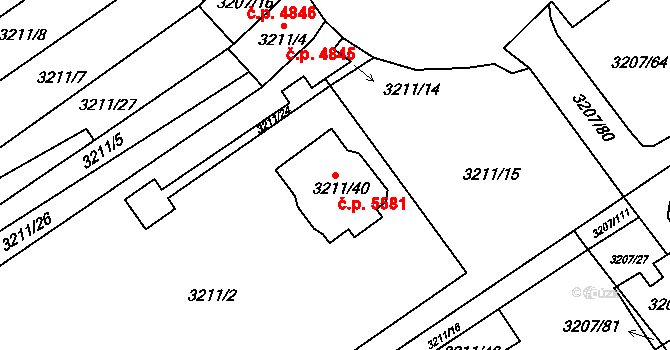 Chomutov 5581 na parcele st. 3211/40 v KÚ Chomutov II, Katastrální mapa
