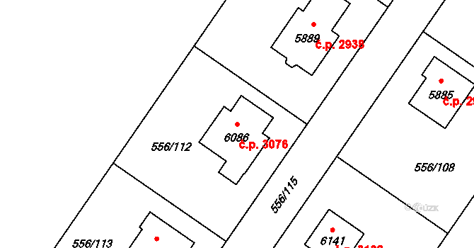 Šumperk 3076 na parcele st. 6086 v KÚ Šumperk, Katastrální mapa