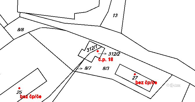 Šachotín 18, Šlapanov na parcele st. 312/1 v KÚ Šachotín, Katastrální mapa