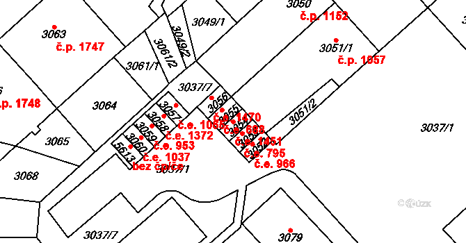 Chomutov 1451 na parcele st. 3054 v KÚ Chomutov I, Katastrální mapa