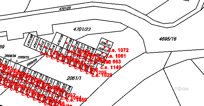Chomutov 663 na parcele st. 2061/4 v KÚ Chomutov I, Katastrální mapa