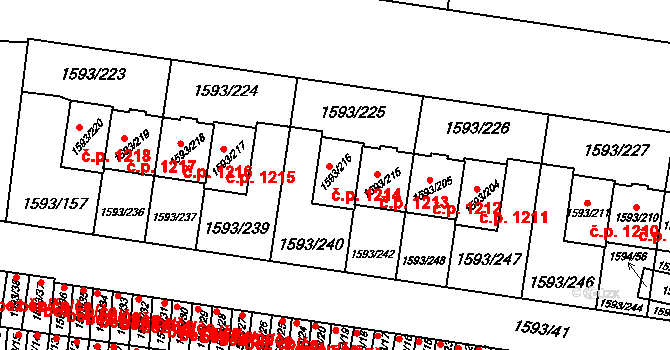 Kosmonosy 1214 na parcele st. 1593/216 v KÚ Kosmonosy, Katastrální mapa