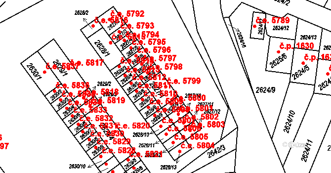 Kadaň 5799 na parcele st. 2627/1 v KÚ Kadaň, Katastrální mapa