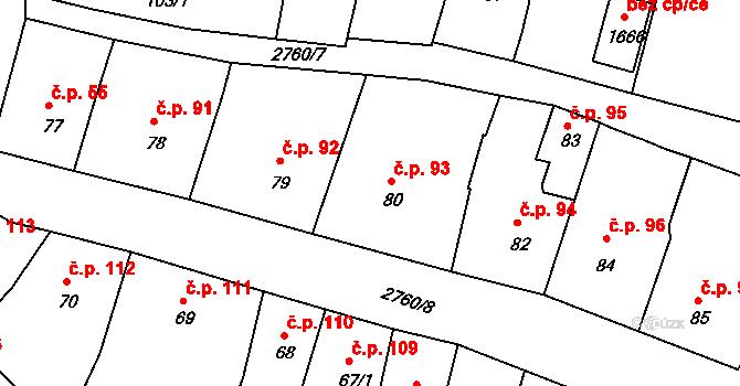 Horažďovice 93 na parcele st. 80 v KÚ Horažďovice, Katastrální mapa