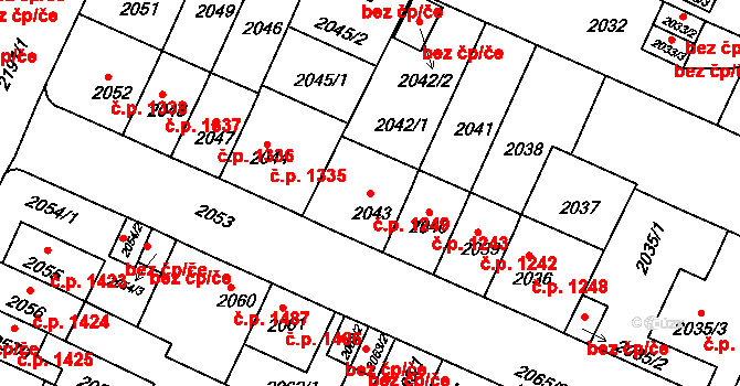 Předměstí 1249, Litoměřice na parcele st. 2043 v KÚ Litoměřice, Katastrální mapa