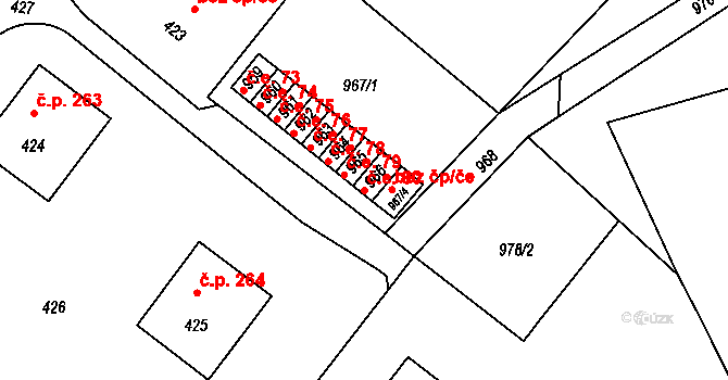 Hvozdná 80 na parcele st. 966 v KÚ Hvozdná, Katastrální mapa