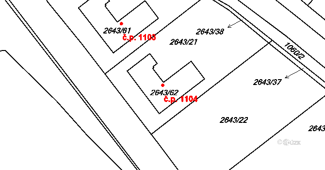 Valtice 1104 na parcele st. 2643/62 v KÚ Valtice, Katastrální mapa