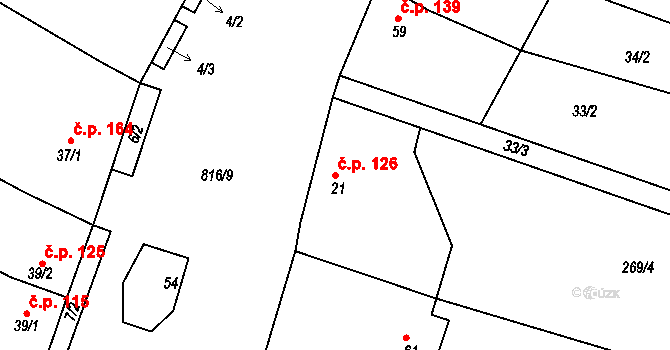 Šardičky 126, Kojátky na parcele st. 21 v KÚ Šardičky, Katastrální mapa
