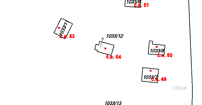 Kobylníky 54, Chotilsko na parcele st. 1033/12 v KÚ Prostřední Lhota, Katastrální mapa