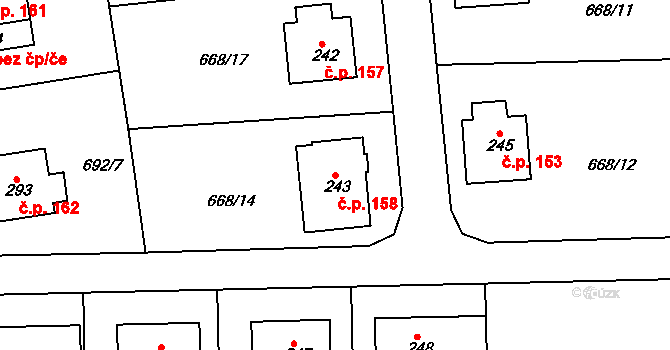Škrdlovice 158 na parcele st. 243 v KÚ Škrdlovice, Katastrální mapa