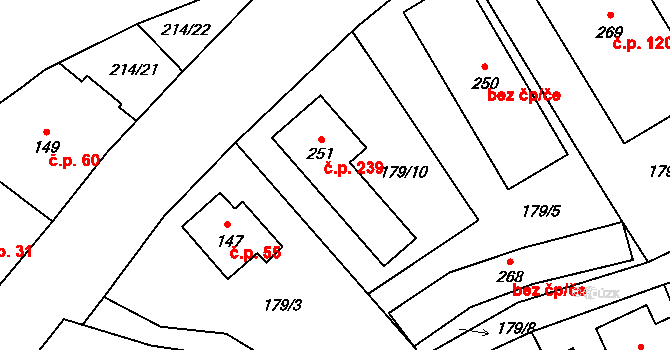 Domoradice 239, Český Krumlov na parcele st. 251 v KÚ Přísečná-Domoradice, Katastrální mapa