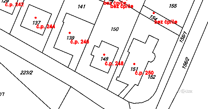 Velké Heraltice 248 na parcele st. 148 v KÚ Velké Heraltice, Katastrální mapa