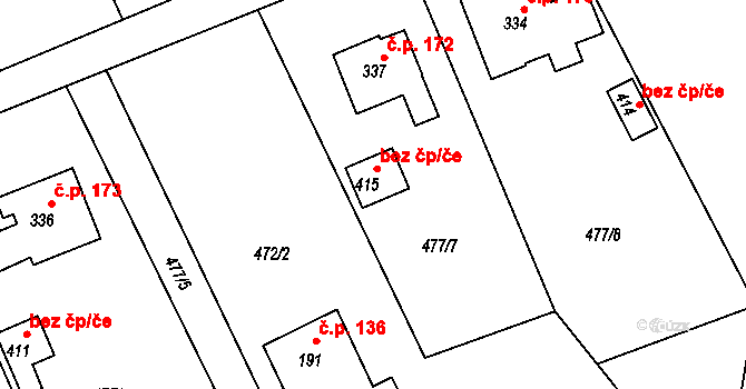 Soběšovice 46655697 na parcele st. 415 v KÚ Horní Soběšovice, Katastrální mapa