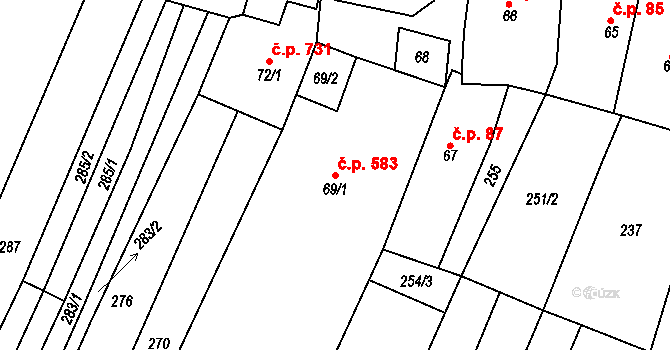 Polešovice 583 na parcele st. 69/1 v KÚ Polešovice, Katastrální mapa