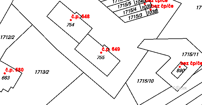 Boršice 649 na parcele st. 755 v KÚ Boršice u Buchlovic, Katastrální mapa