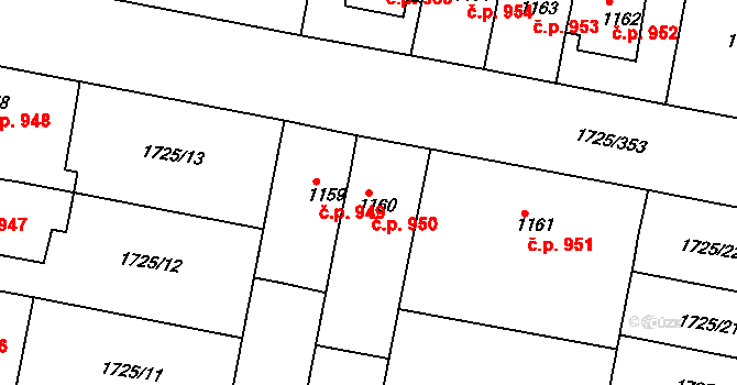 Uherský Brod 950 na parcele st. 1160 v KÚ Uherský Brod, Katastrální mapa