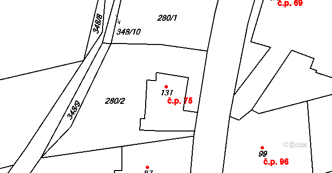 Dřenice 75 na parcele st. 131 v KÚ Dřenice, Katastrální mapa