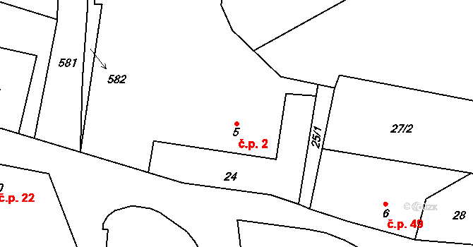 Vortová 2 na parcele st. 5 v KÚ Vortová, Katastrální mapa
