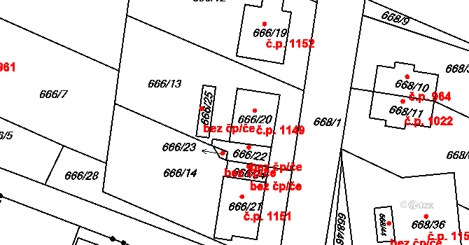 Jeseník 1149 na parcele st. 666/20 v KÚ Jeseník, Katastrální mapa