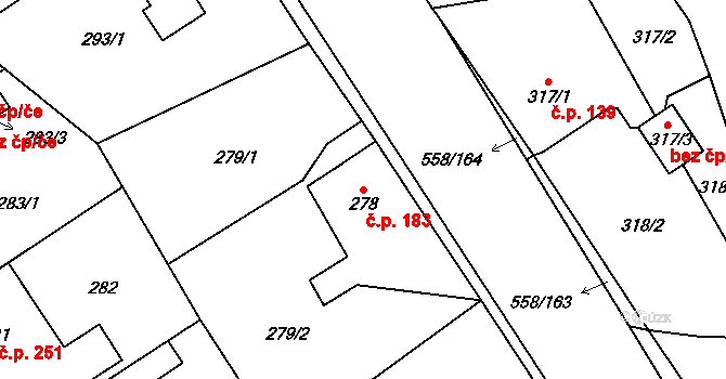 Chotíkov 183 na parcele st. 278 v KÚ Chotíkov, Katastrální mapa