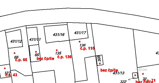 Mlékojedy 115, Neratovice na parcele st. 136 v KÚ Mlékojedy u Neratovic, Katastrální mapa