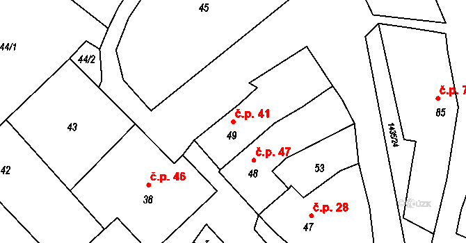 Prapořiště 41, Kdyně na parcele st. 49 v KÚ Prapořiště, Katastrální mapa
