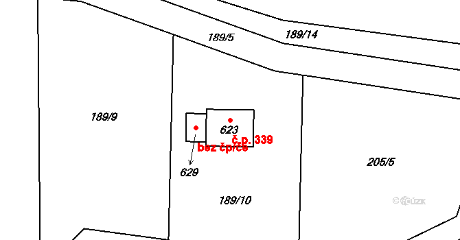 Ledce 339 na parcele st. 623 v KÚ Ledce u Plzně, Katastrální mapa