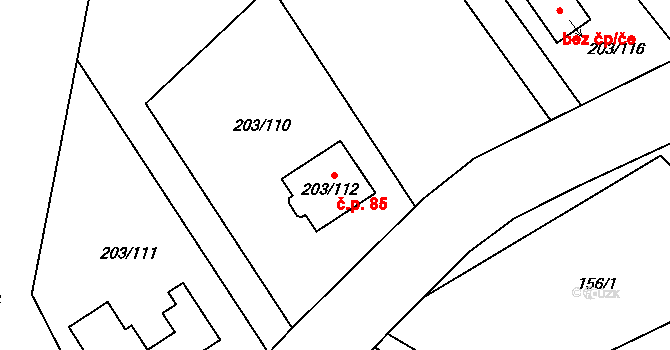 Heroltice 85, Jihlava na parcele st. 203/112 v KÚ Heroltice u Jihlavy, Katastrální mapa