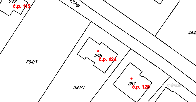 Podviní 124, Trnovany na parcele st. 245 v KÚ Trnovany u Litoměřic, Katastrální mapa