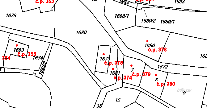 Příbor 375 na parcele st. 1679 v KÚ Příbor, Katastrální mapa