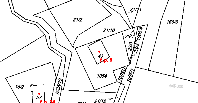 Kladenské Rovné 6, Kájov na parcele st. 43 v KÚ Kladenské Rovné, Katastrální mapa