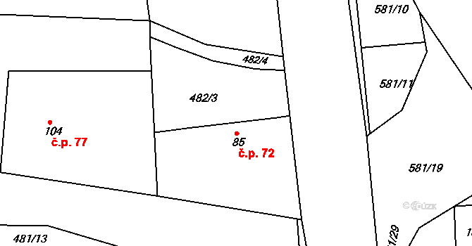 Skuhrov 72 na parcele st. 85 v KÚ Skuhrov u Havlíčkova Brodu, Katastrální mapa