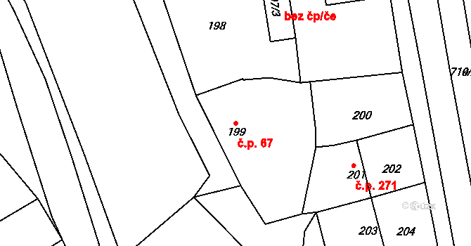 Borkovany 67 na parcele st. 199 v KÚ Borkovany, Katastrální mapa