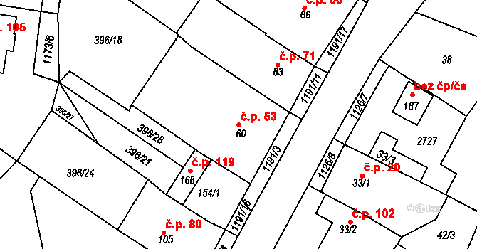 Bílavsko 53, Bystřice pod Hostýnem na parcele st. 60 v KÚ Bílavsko, Katastrální mapa