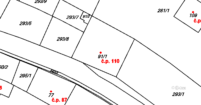 Hrochov 110, Lipová na parcele st. 91/1 v KÚ Hrochov, Katastrální mapa