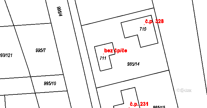Kozojedy 105243698 na parcele st. 711 v KÚ Kozojedy u Kostelce nad Černými Lesy, Katastrální mapa