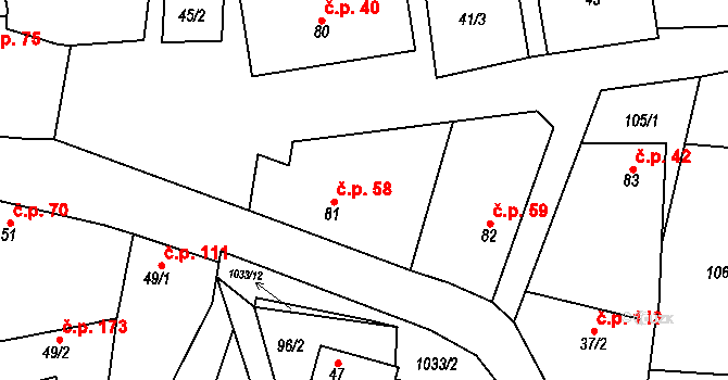 Šubířov 58 na parcele st. 81 v KÚ Šubířov, Katastrální mapa