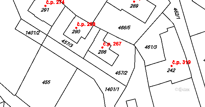 Vranov nad Dyjí 267 na parcele st. 286 v KÚ Vranov nad Dyjí, Katastrální mapa