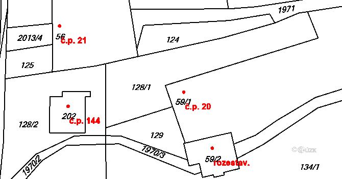 Milenov 20 na parcele st. 59/1 v KÚ Milenov, Katastrální mapa