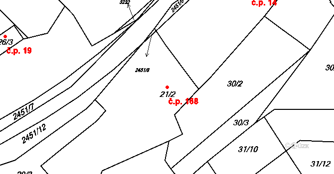 Ježov 168 na parcele st. 21/2 v KÚ Ježov, Katastrální mapa