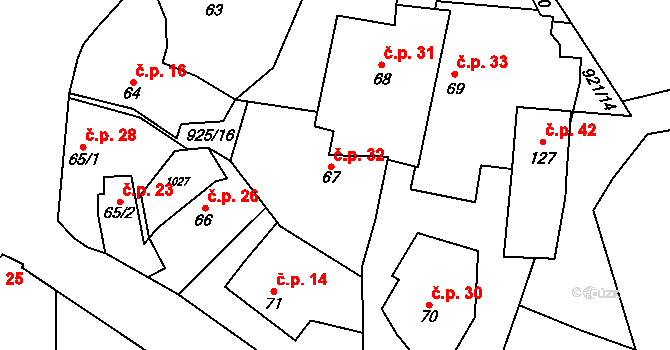 Humny 32, Pchery na parcele st. 67 v KÚ Pchery, Katastrální mapa