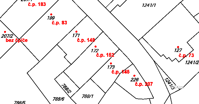 Cerhenice 152 na parcele st. 172 v KÚ Cerhenice, Katastrální mapa