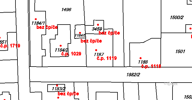 Brandýs nad Labem 1119, Brandýs nad Labem-Stará Boleslav na parcele st. 1187 v KÚ Brandýs nad Labem, Katastrální mapa