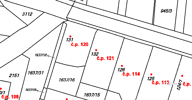 Břilice 121, Třeboň na parcele st. 132 v KÚ Břilice, Katastrální mapa