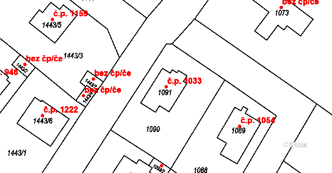 Frýdlant 1033 na parcele st. 1091 v KÚ Frýdlant, Katastrální mapa