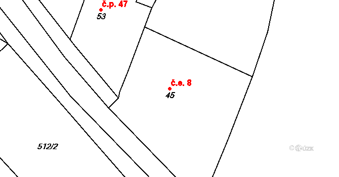 Kurojedy 8, Bor na parcele st. 45 v KÚ Kurojedy, Katastrální mapa
