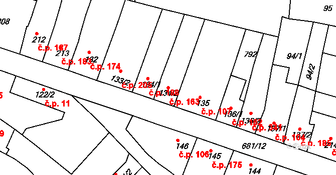 Nechanice 163 na parcele st. 134/2 v KÚ Nechanice, Katastrální mapa