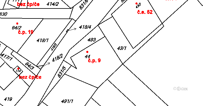 Strachaly 9, Snědovice na parcele st. 44 v KÚ Strachaly, Katastrální mapa
