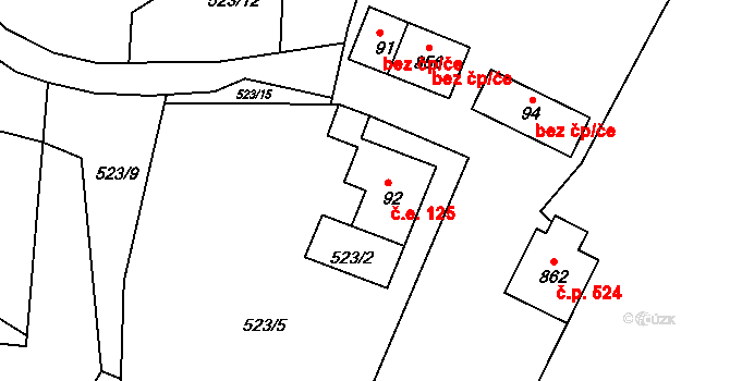 Hutisko 125, Hutisko-Solanec na parcele st. 92 v KÚ Hutisko, Katastrální mapa