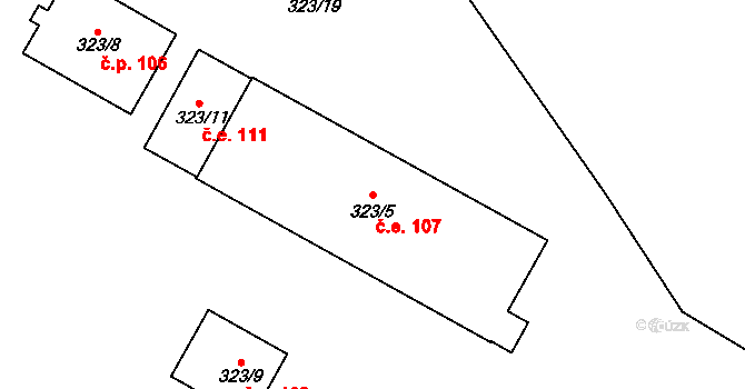 Hrbovice 107, Chlumec na parcele st. 323/5 v KÚ Hrbovice, Katastrální mapa